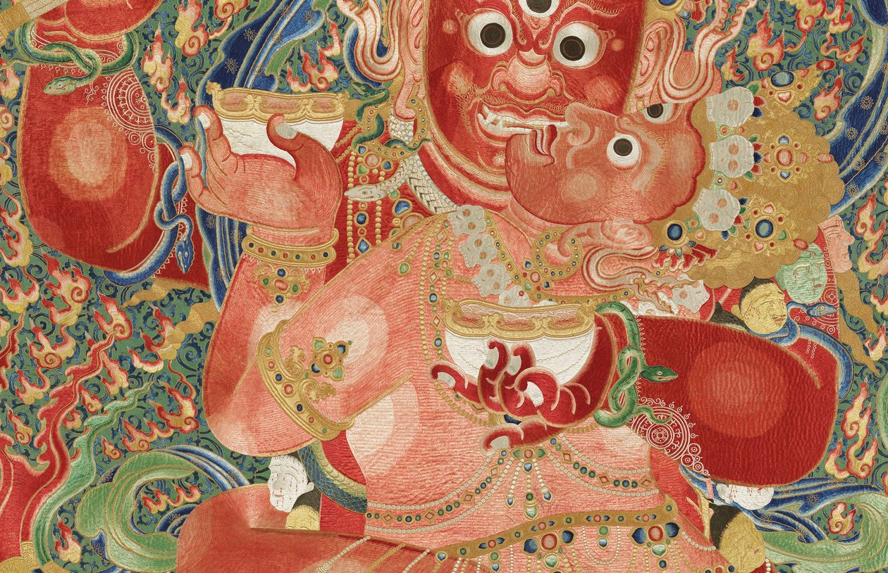 Detail der kaiserlichen bestickten Seiden-Thangka von Ming Dynasty Chinese School