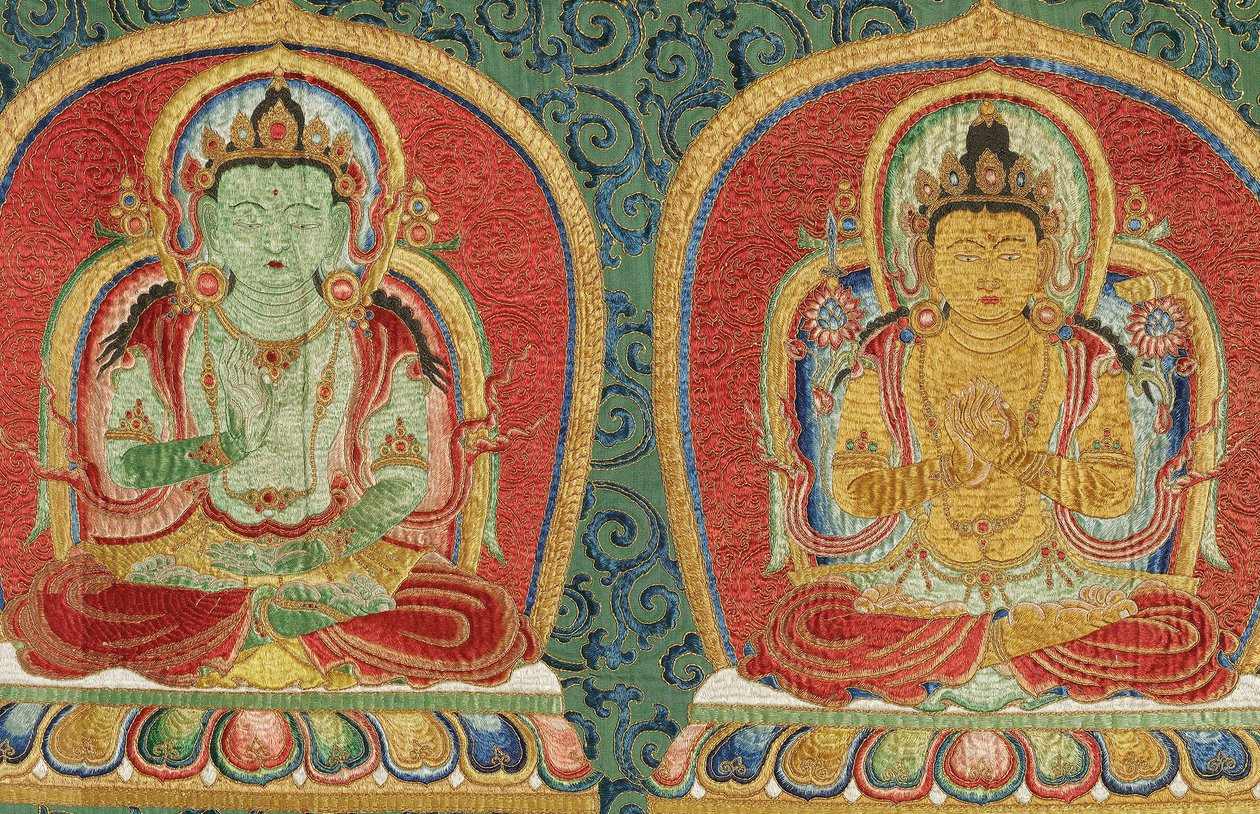 Detail der kaiserlichen bestickten Seiden-Thangka von Ming Dynasty Chinese School