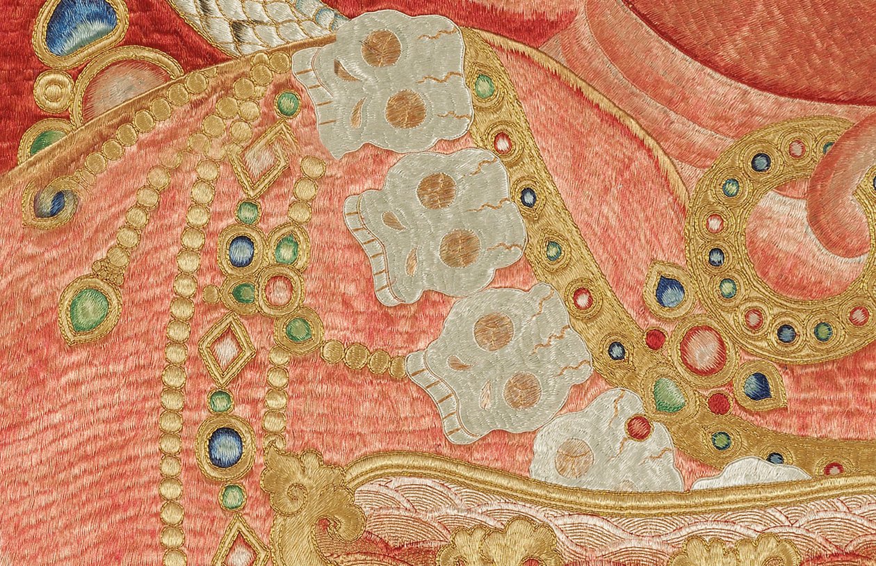 Detail der kaiserlichen bestickten Seiden-Thangka von Ming Dynasty Chinese School