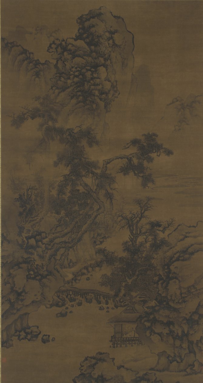 Hören der Kiefern in einem Pavillon am Flussufer von Ming Dynasty Chinese School
