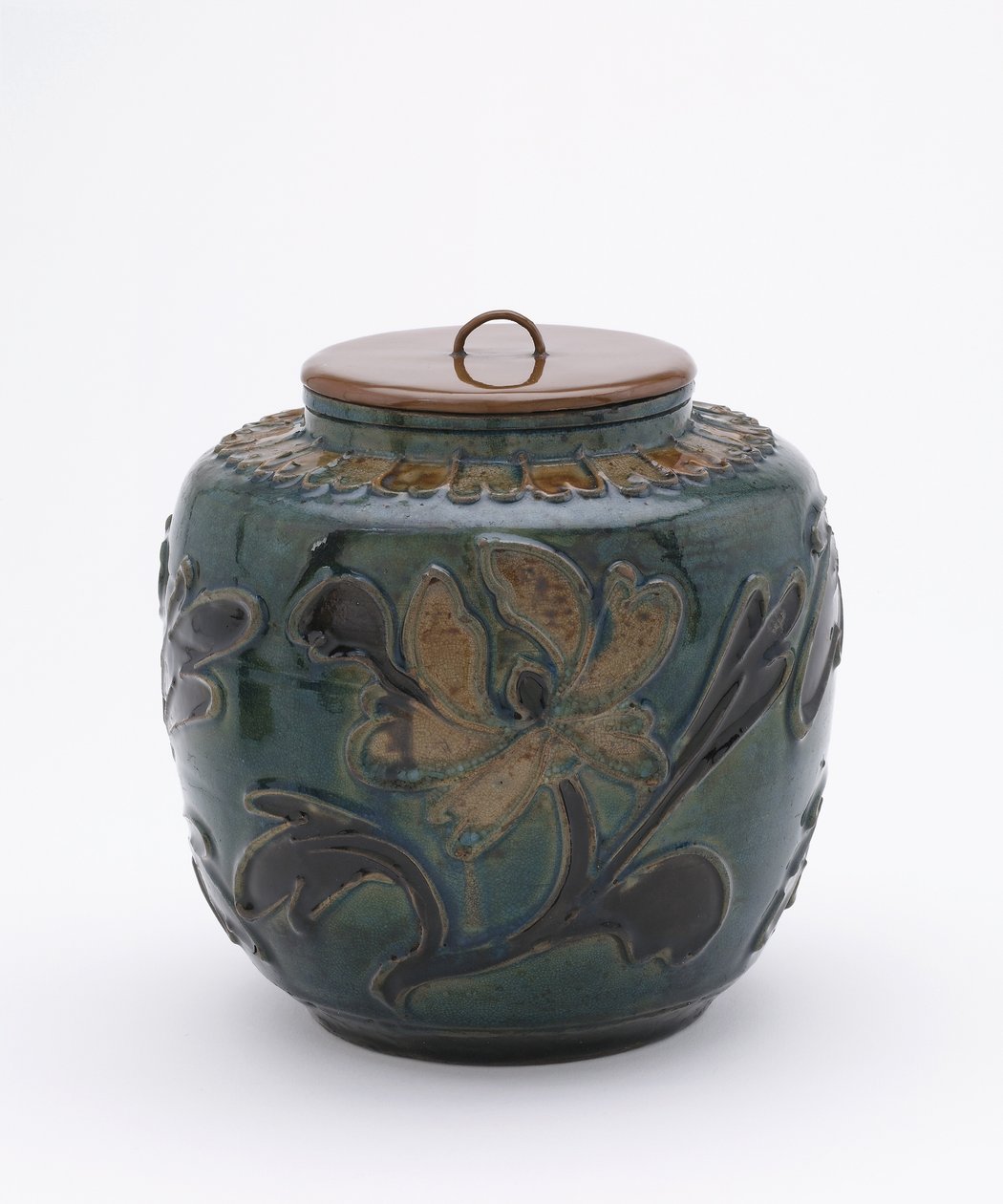 Polychrome Krug mit Lackdeckel von Ming Dynasty Chinese School