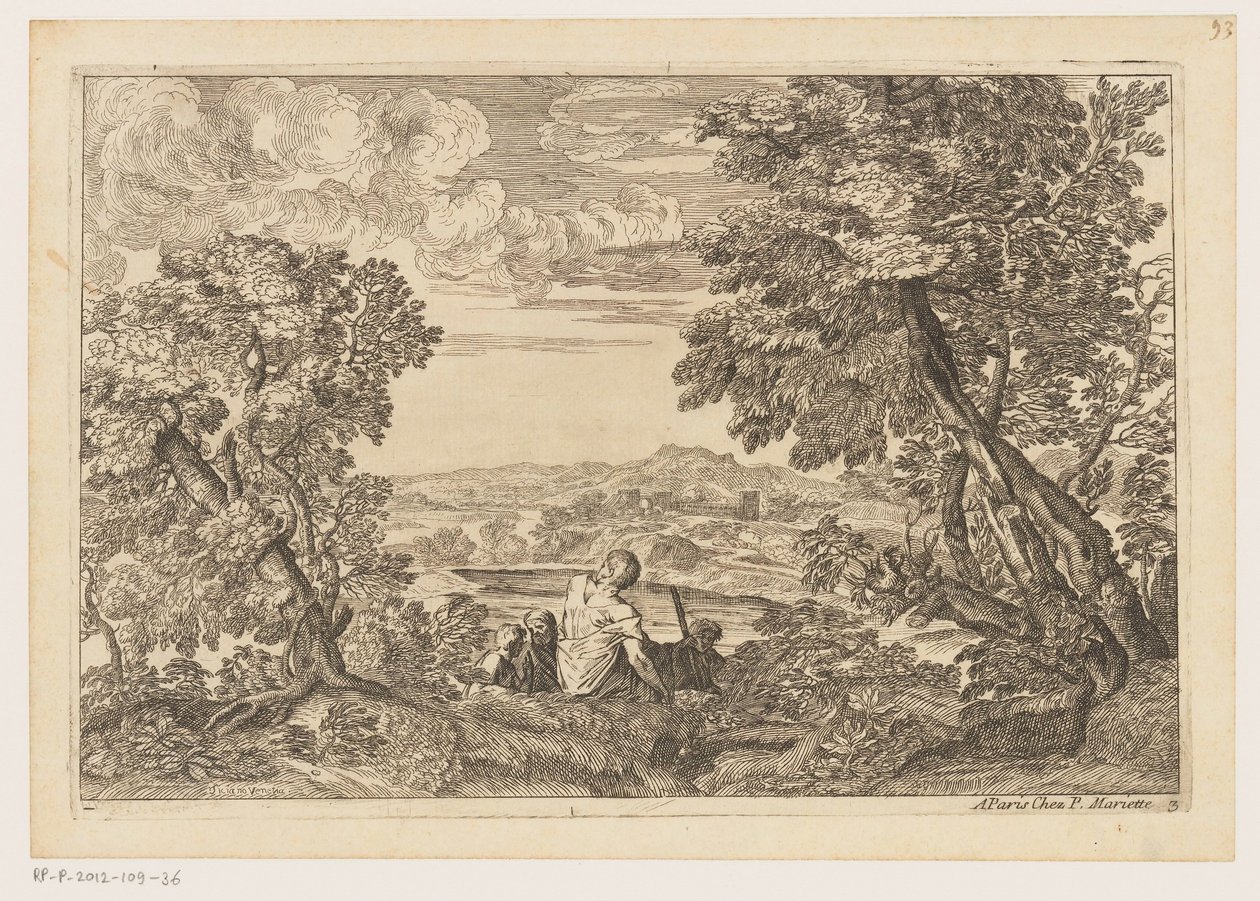 Landschaft mit vier ruhenden Männern (Landschaften nach Tizian, Serientitel) von Moise Jean Baptiste Fouard