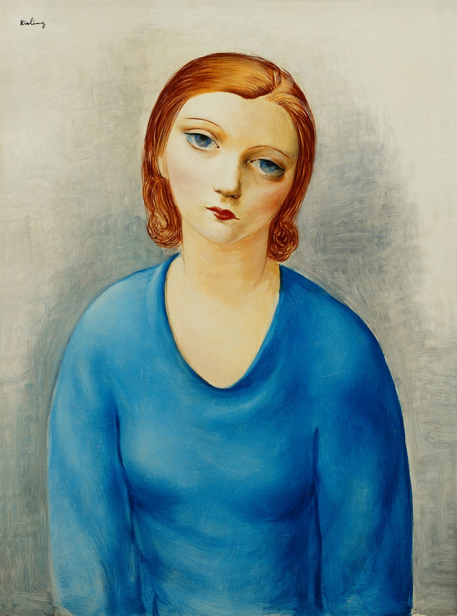 Junge Frau in einer blauen Bluse von Moise Kisling