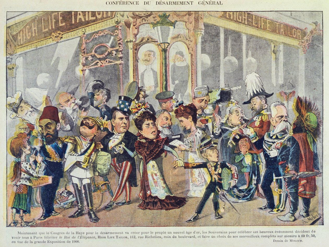 Werbung für einen Pariser Bekleidungsausstatter in Bezug auf die Erste Haager Friedenskonferenz von 1899, aus dem Magazin 