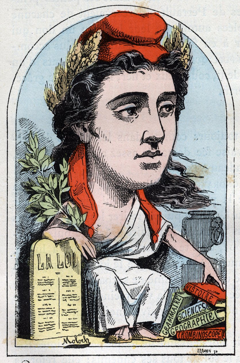 Allegorie der Republik (Marianne) in „Le Trombinoscope“ von Touchatout, Karikatur von B. Moloch von 1882 (1849-1909). Private Sammlung von Moloch