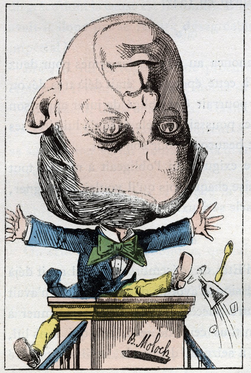 Porträt von Henri, Pierre, Edmond DUFAUR DE GAVARDIE (1823 - 1910) französischer Senator in „Le Trombinoscope“ von Touchatout, Karikatur von B. Moloch von 1882 (1849-1909). Private Sammlung. von Moloch