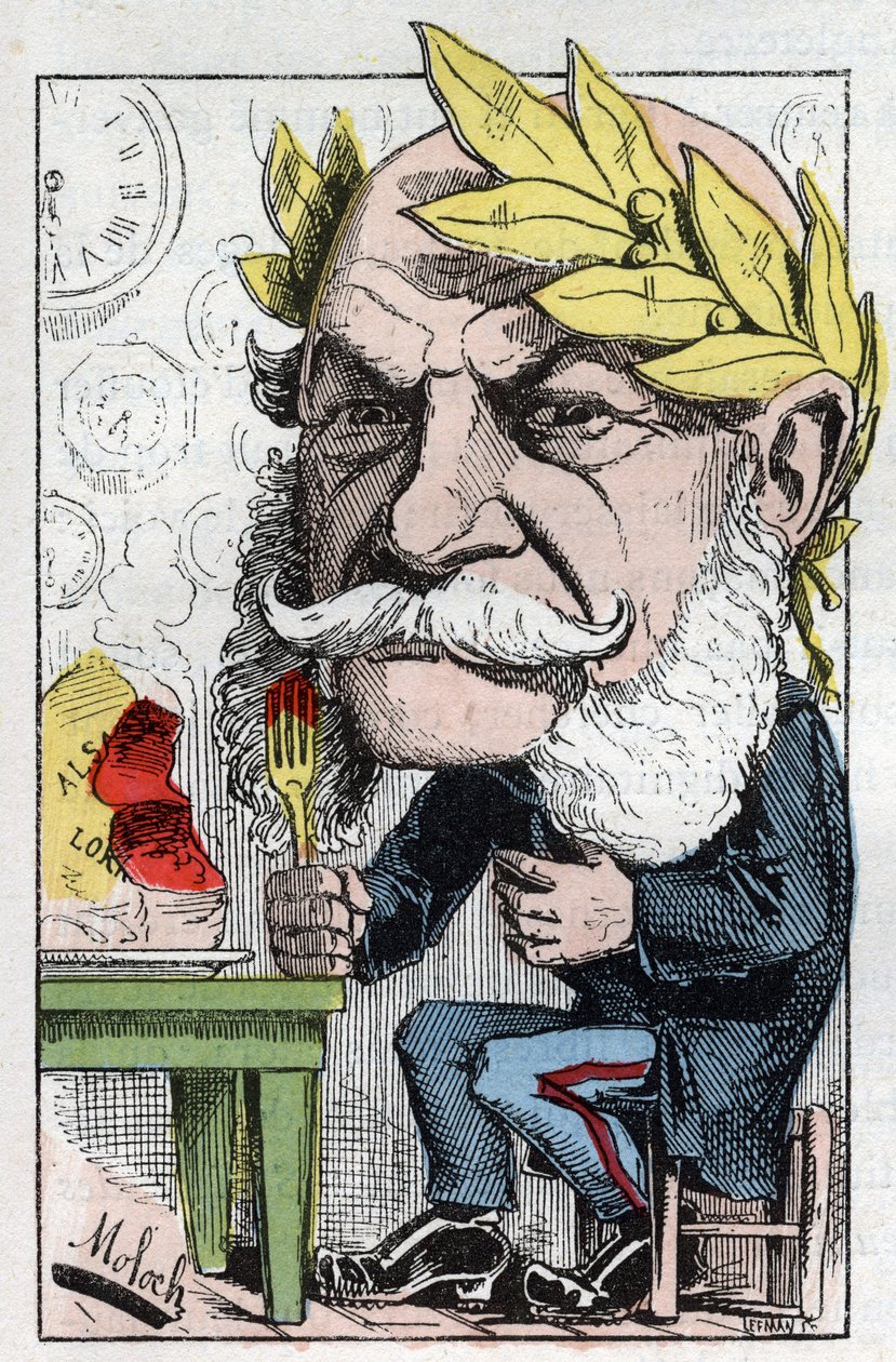 Porträt von Wilhelm I. (1797-1888), König von Preußen und Kaiser von Deutschland in „The Trombinoscope“ von Touchatout, Karikatur von B. Moloch von 1882 (1849-1909). Private Sammlung von Moloch
