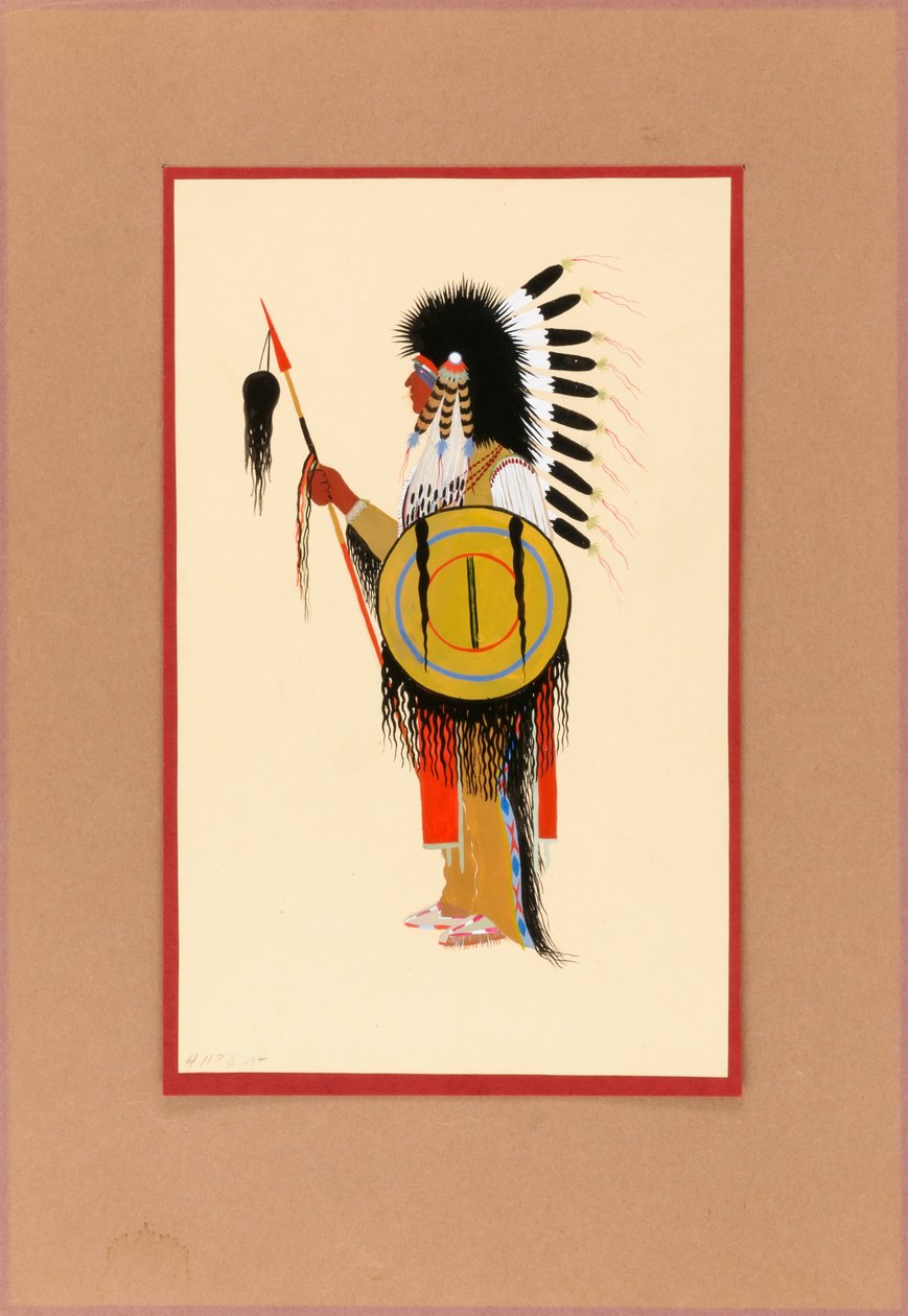 Cheyenne-Krieger mit Federschmuck und Schild von Monroe Tsatoke