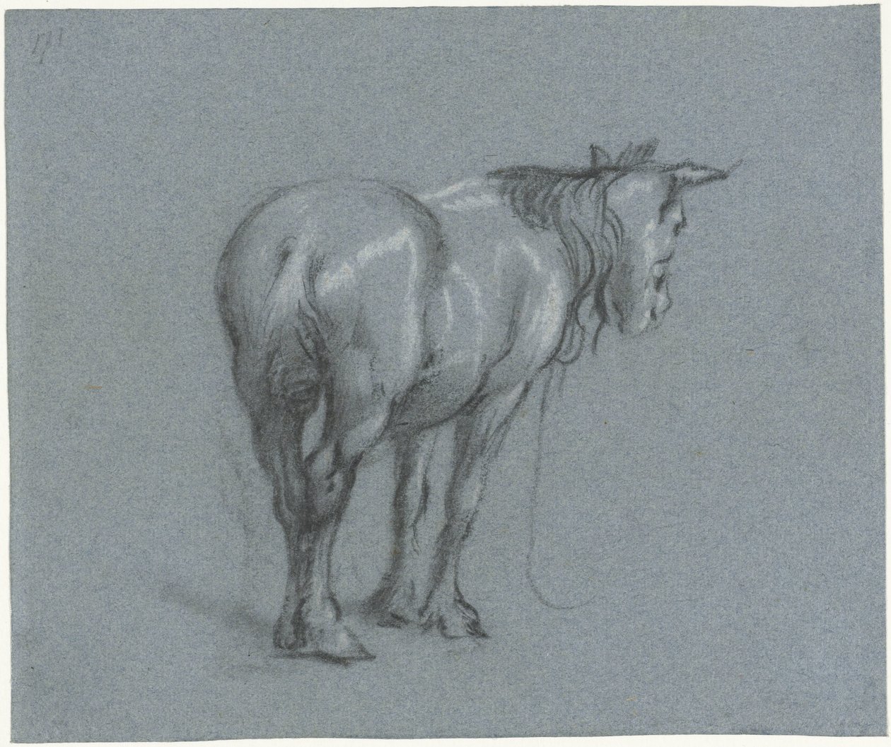 Studie eines Pferdes von hinten, nach rechts (Stehende Arbeitspferde) (Serientitel) von Moses Ter Borch