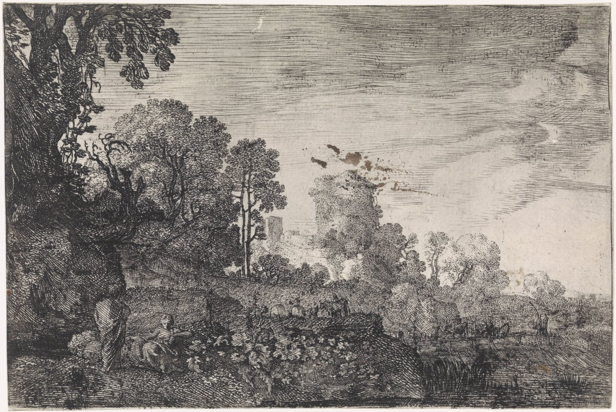 Landschaft mit einer Herde auf einer Brücke (Arcadische Landschaften) von Moyses van Wtenbrouck