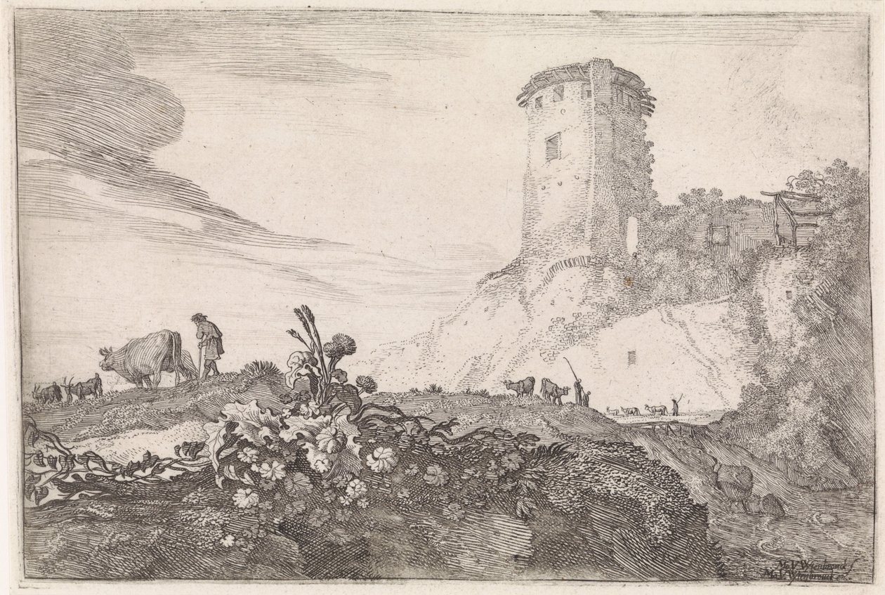 Landschaft mit rundem Turm von Moyses van Wtenbrouck
