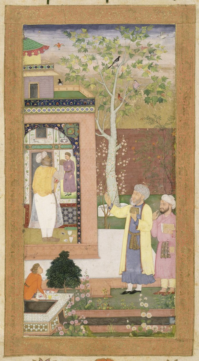 Ein Künstler dekoriert das Innere eines Gartenpavillons, aus dem Small Clive Album, ca. 1600 von Mughal School