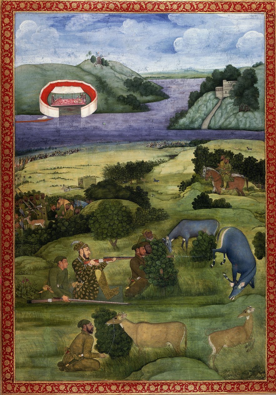 Ein Prinz und Gefährten jagen Schwarzböcke, um 1670-80 von Mughal School