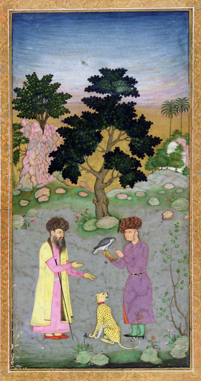 Falkner mit Begleiter und Haustier Gepard, aus dem Small Clive Album, ca. 1610-15 von Mughal School