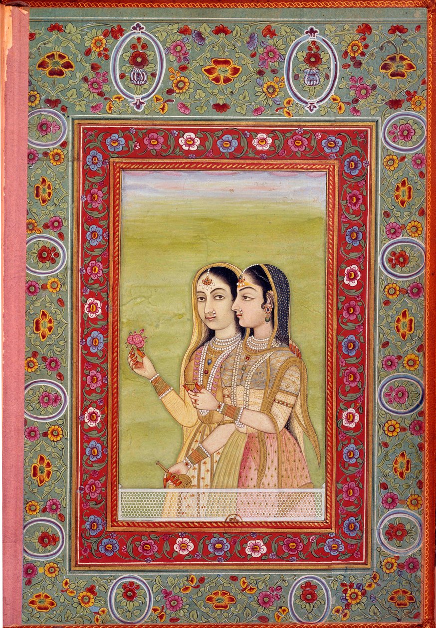Indische Kunst: Miniatur, die zwei Frauen darstellt. 17. Jahrhundert (Mogul-Periode) Paris, B.N. von Mughal School