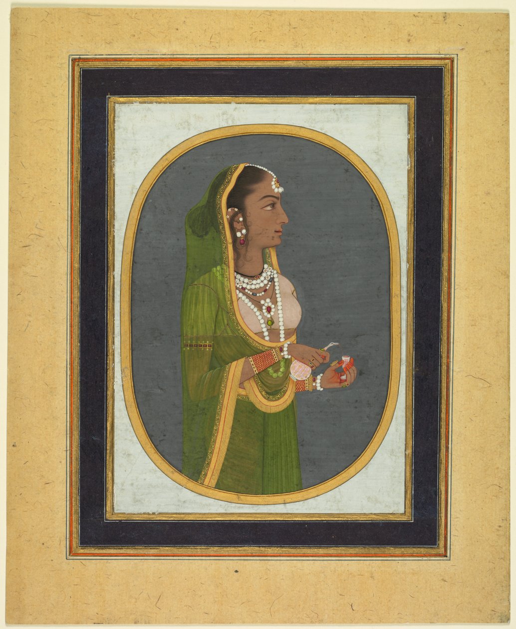 Hofdame schenkt Wein ein, ca. 1760, Ränder ca. 1830er Jahre von Muhammad Rizavi Hindi
