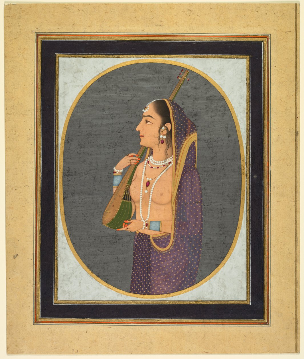 Hofdame singt und spielt die Vina, um 1760 von Muhammad Rizavi Hindi