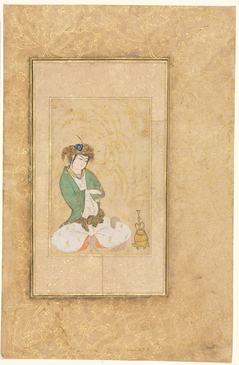 Jugendlicher, der an einer Weide sitzt, Einzelblatt-Illustration, um 1600-1650 von Muhammad Yusuf