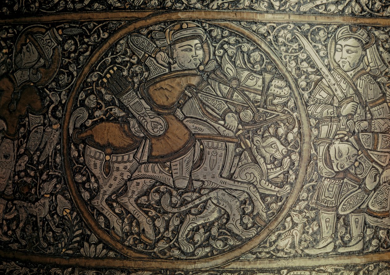MAMLUK-RITTER: Syrische Kunst. Detail eines Beckens namens "Baptisterium von St. Louis" von Muhammed Ibn Al Zayn