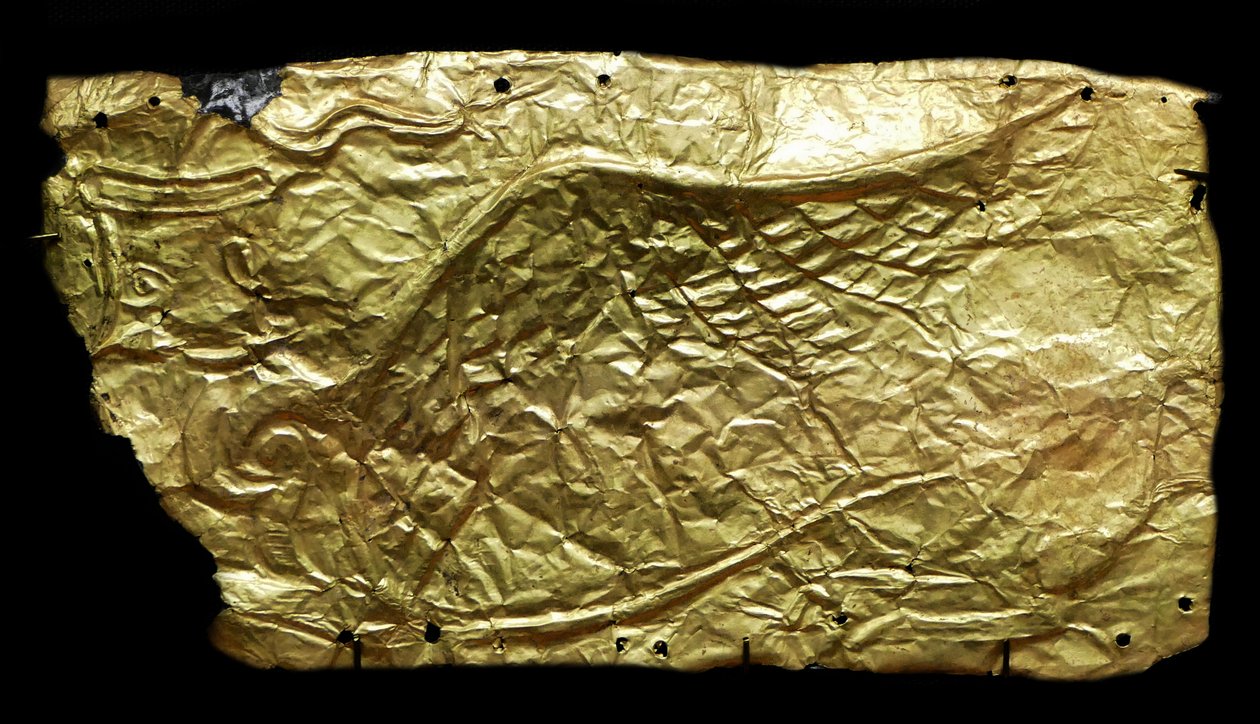 Blattgoldüberzug für glasvasenförmige Plakette von Mycenaean