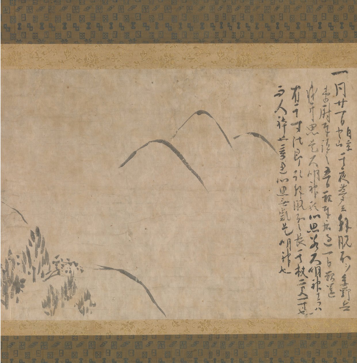 Abschnitt aus dem Traumtagebuch Yume no ki mit einer Skizze von Bergen von Myoe Koben