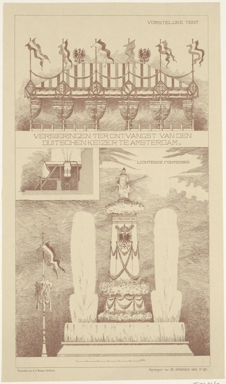 Dekorationen beim Besuch des deutschen Kaisers in Amsterdam, 1891 von NV Drukkerij G.J. Thieme