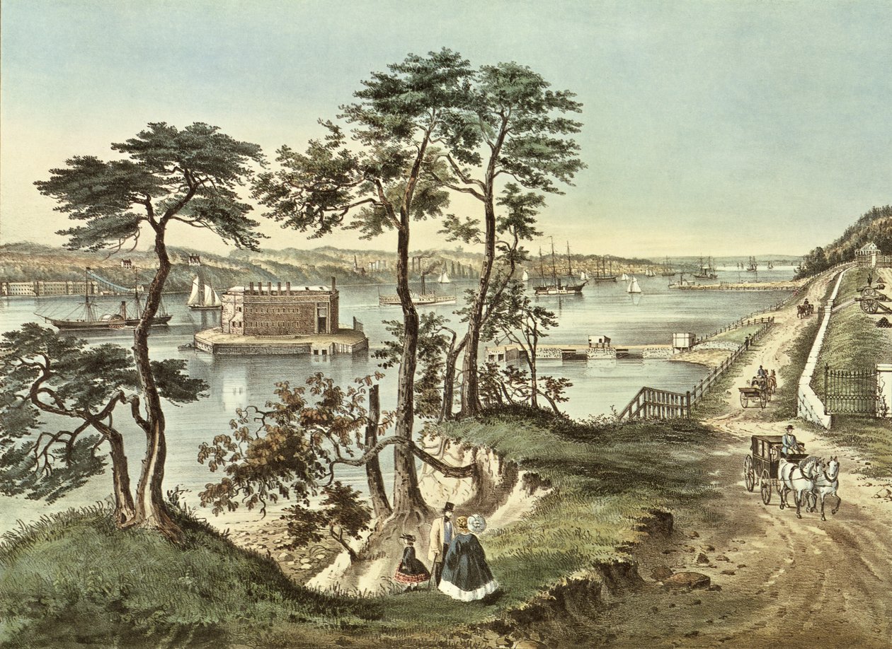 Staten Island und die Narrows von Fort Hamilton von N. and Ives, J.M. Currier