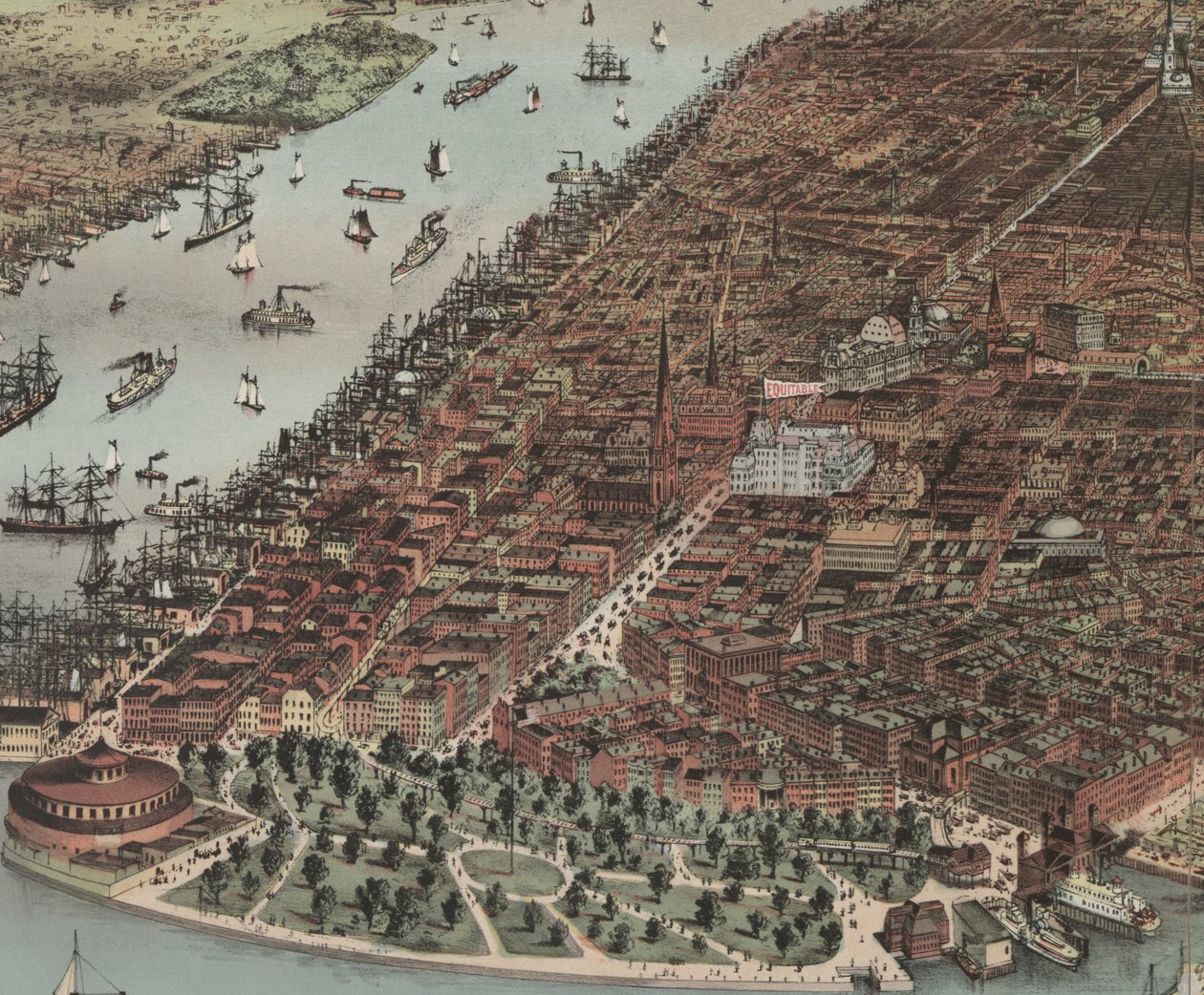 Die Stadt New York (Detail), 1883 von N. and Ives, J.M. Currier
