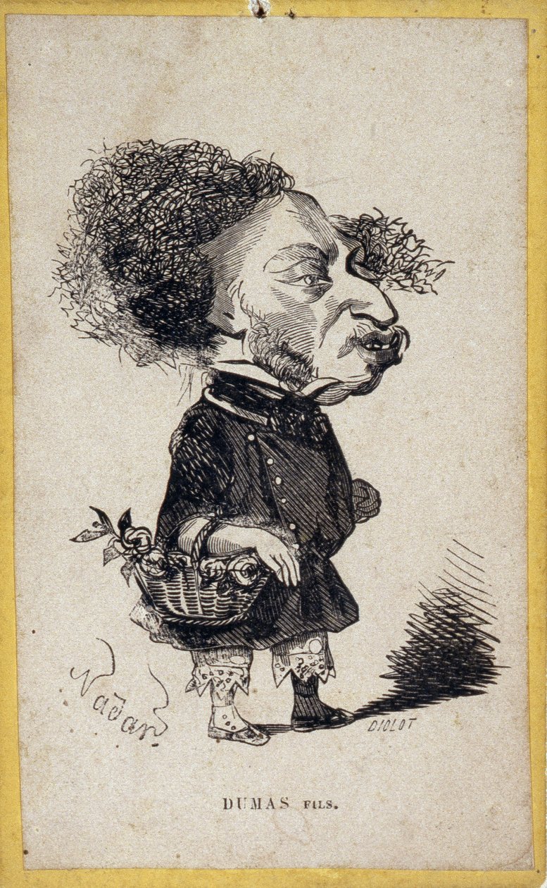Porträtkarikatur von Alexandre Dumas Jr. (1824-1895), französischer Schriftsteller. Karikatur von Gaspard Felix Tournachon genannt Felix Nadar (1820-1910) von Nadar