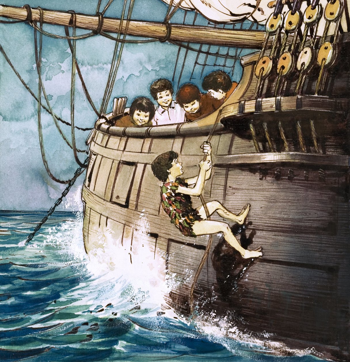 Peter Pan klettert an Bord, Illustration aus 