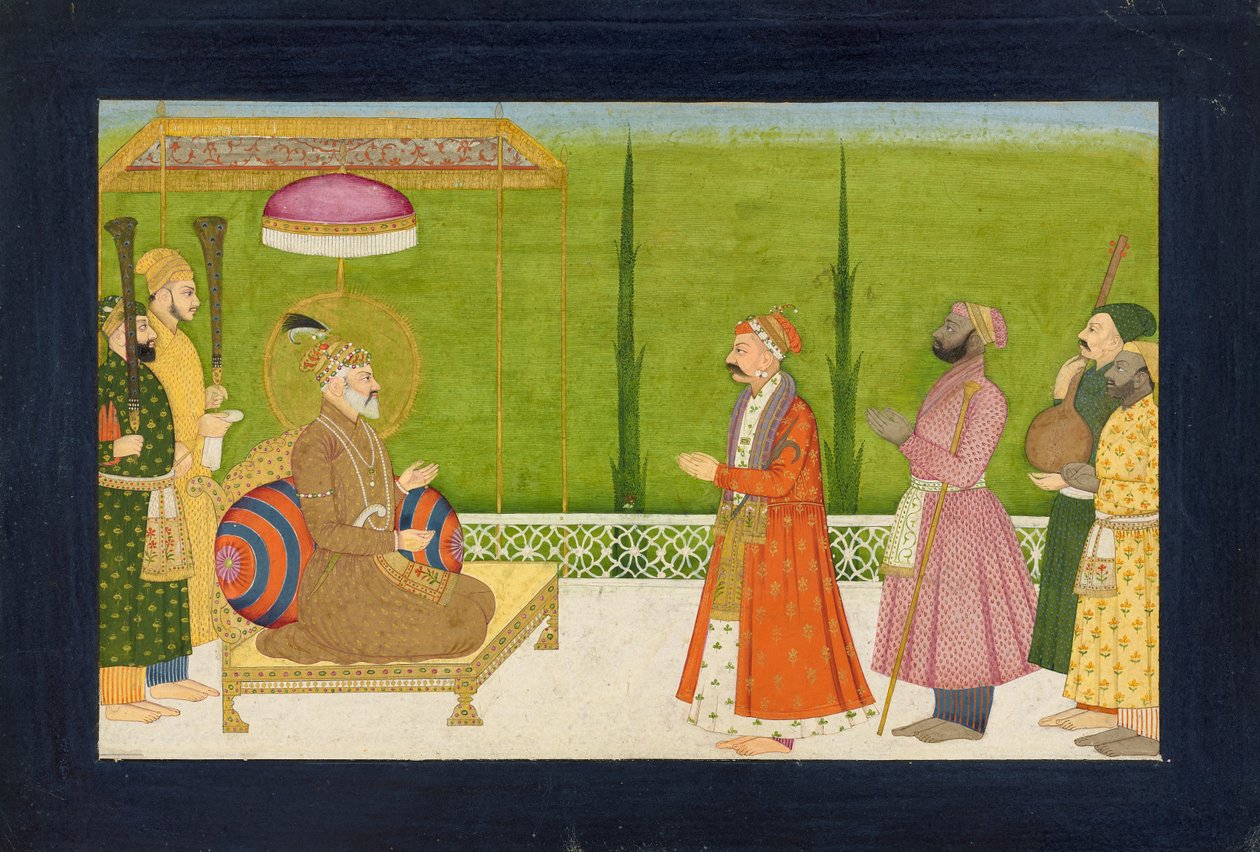 Der Dichter Sundar Das vor Kaiser Shah Jahan, Folio aus einem <em>Sundar Shringar</em> von Nainsukh