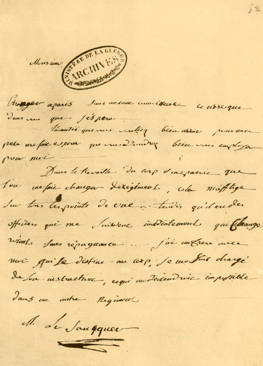 Brief von Napoleon an Le Saucquer, Kriegsschreiber von Napoleon Bonaparte I