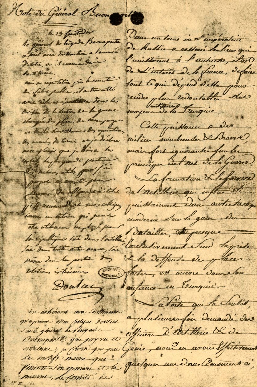 Notiz von General Bonaparte, 13. September 1795, 1921 von Napoleon Bonaparte I