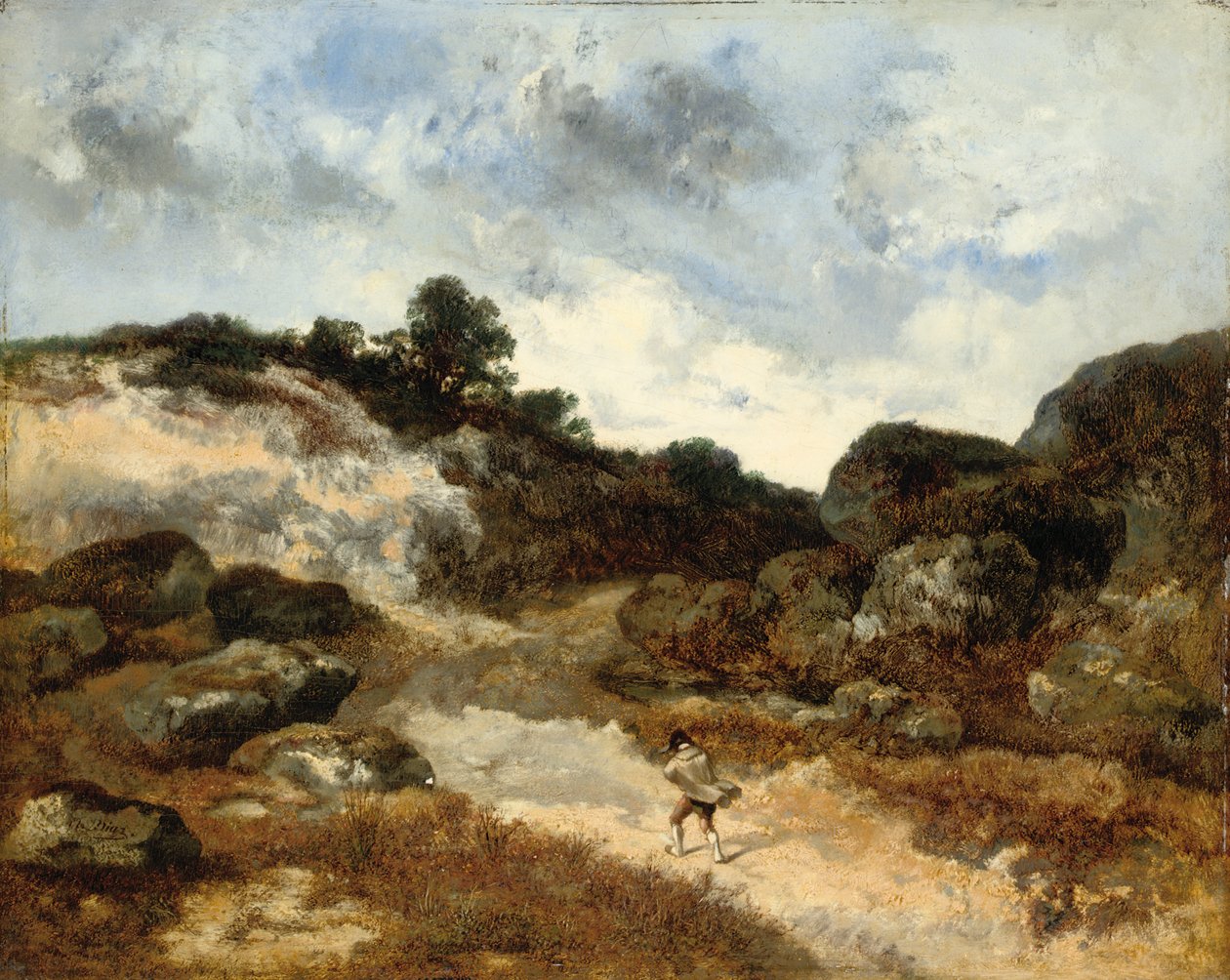 Vor dem Sturm, eine Figur auf der felsigen Straße nach Jean-de-Paris von Narcisse Virgile Diaz de la Peña