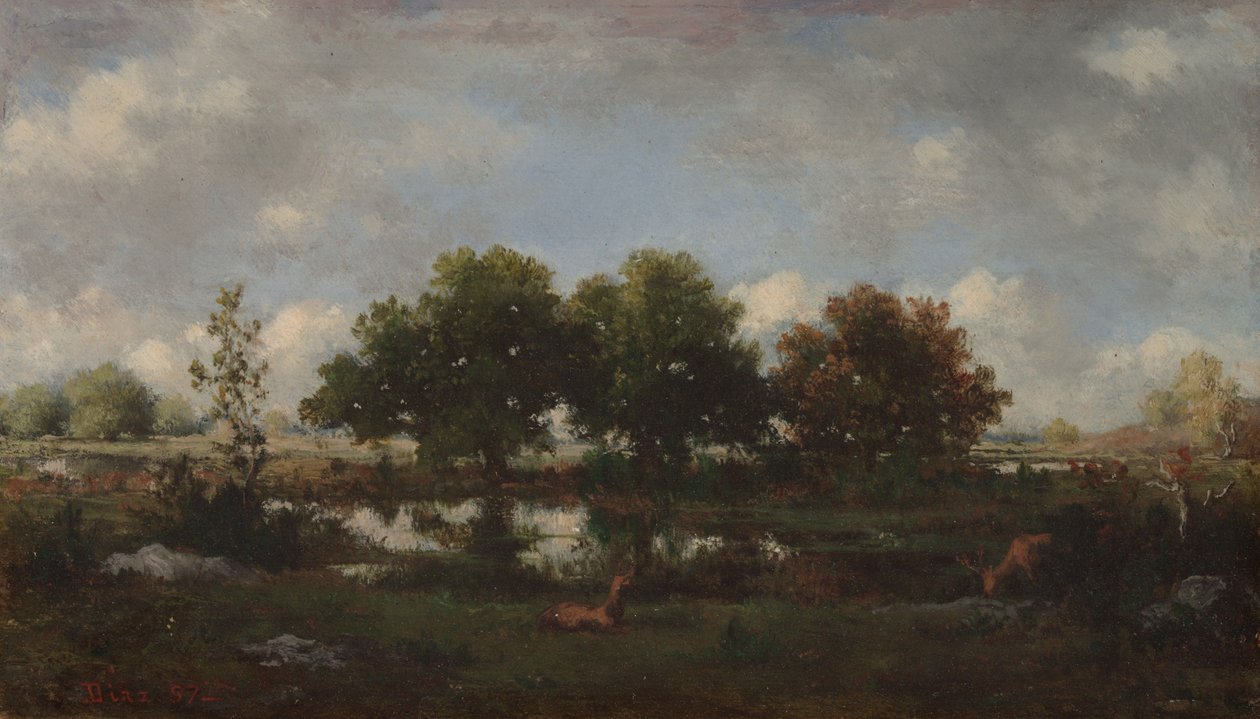 Waldlandschaft mit Hirschen von Narcisse Virgile Diaz de la Peña