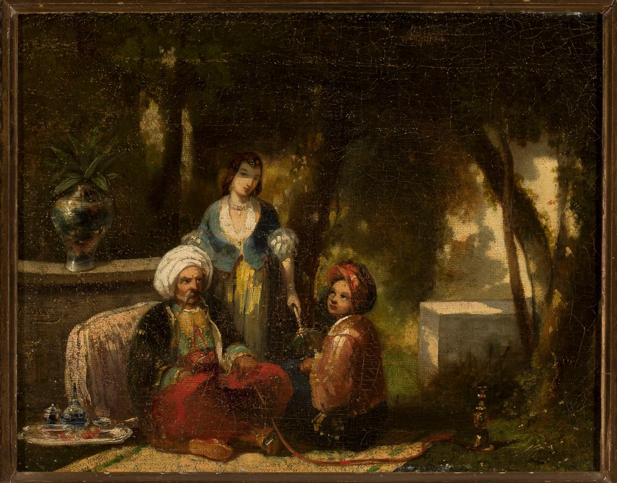 Mann mit Wasserpfeife vor einer Waldlandschaft von Narcisse Virgile Diaz de la Peña
