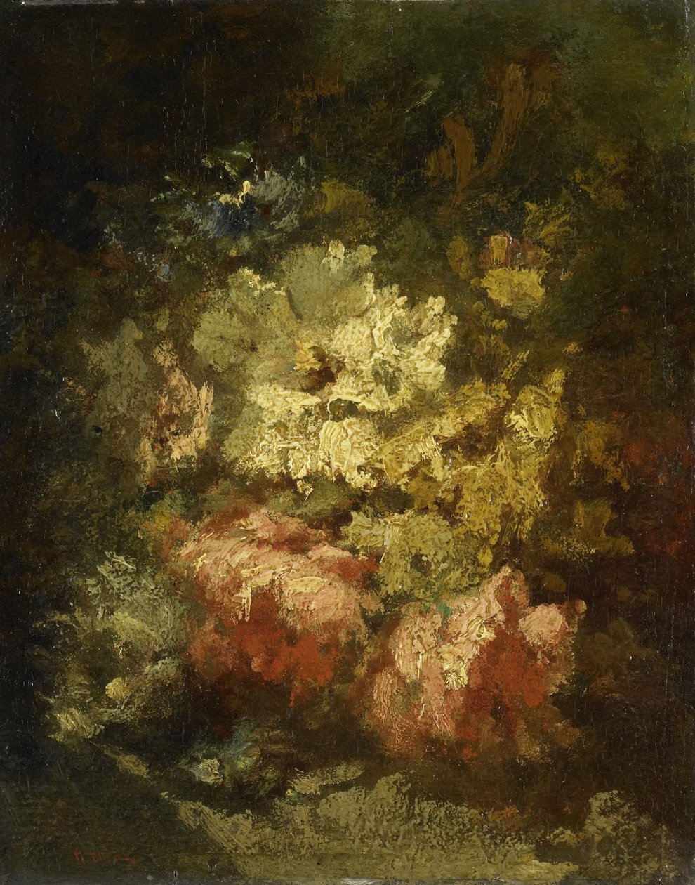 Stillleben mit weißen und roten Rosen von Narcisse Virgile Diaz de la Pena