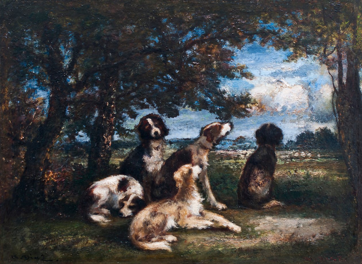 Hunde im Wald von Fontainebleau von Narcisse Virgilio Diaz de la Peña