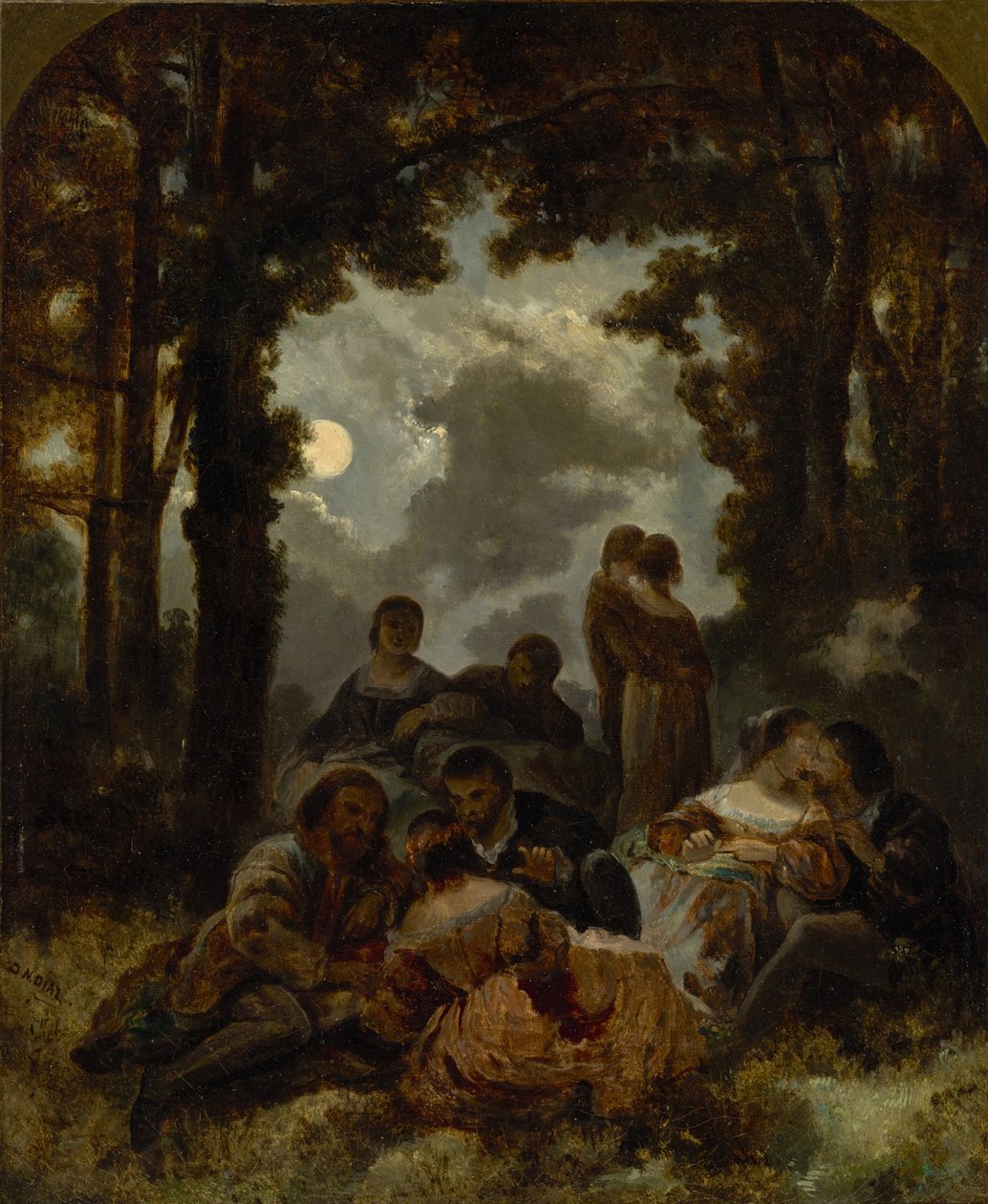 Gesellschaft im Freien bei Mondlicht von Narcisse Virgilio Diaz de la Peña