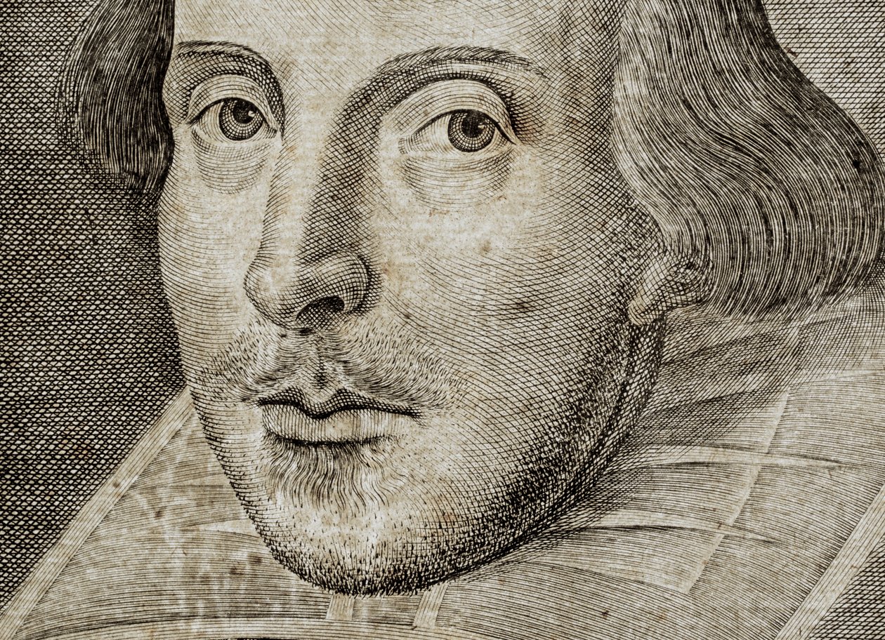 Detail des Porträts von William Shakespeare auf dem Frontispiz von Komödien, Historien, & t... von Nathan Benn