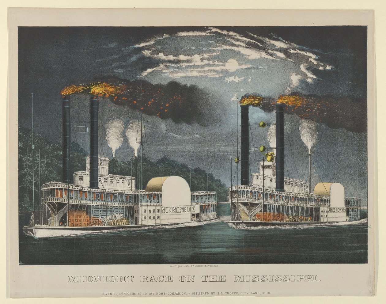 Mitternachtsrennen auf dem Mississippi, 1875 von Currier and Ives