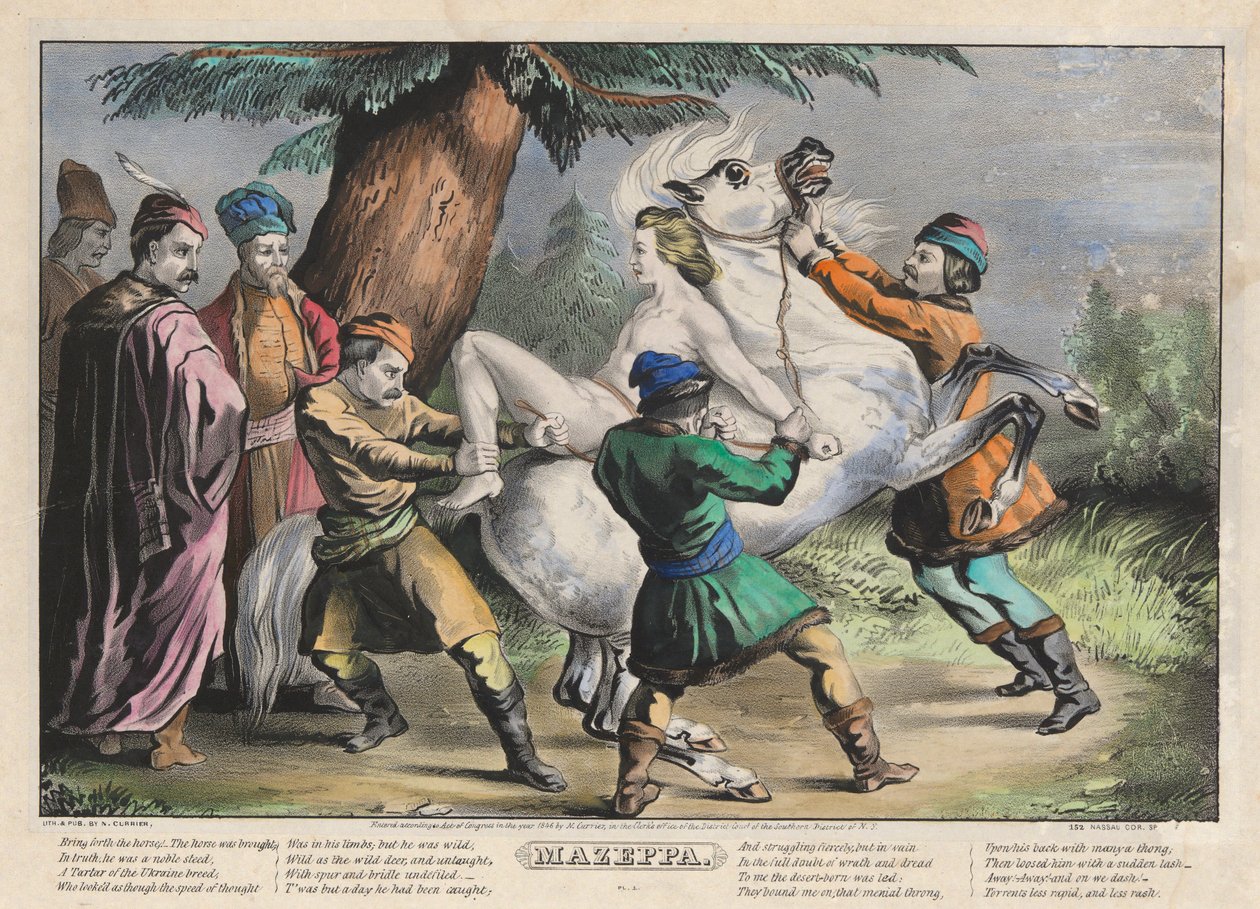 Mazeppa: Platte 1 von 4 Platten (an ein Pferd gebunden) von Nathaniel Currier
