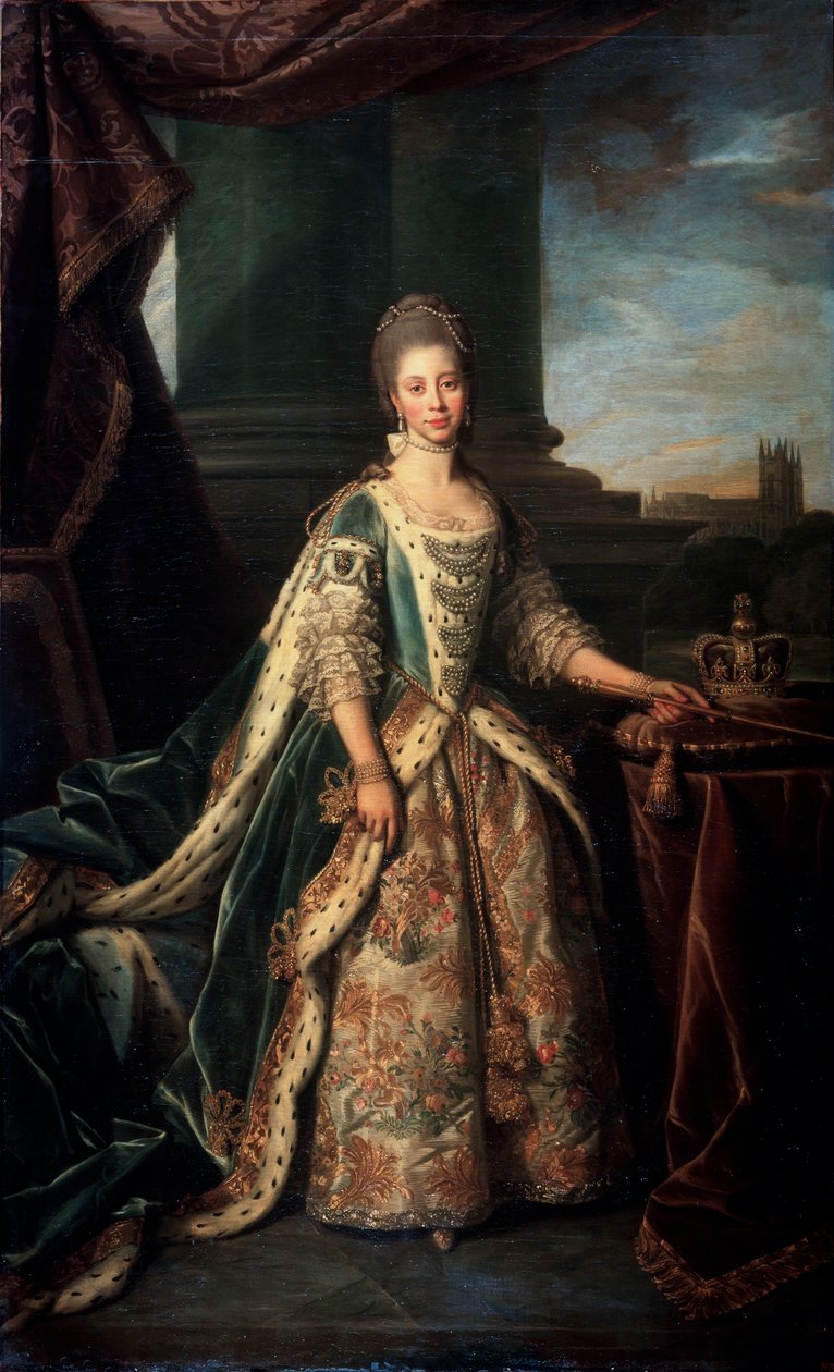 Porträt von Charlotte von Mecklenburg-Strelitz, Ehefrau von König Georg III. von England, 1773 von Nathaniel Dance Holland