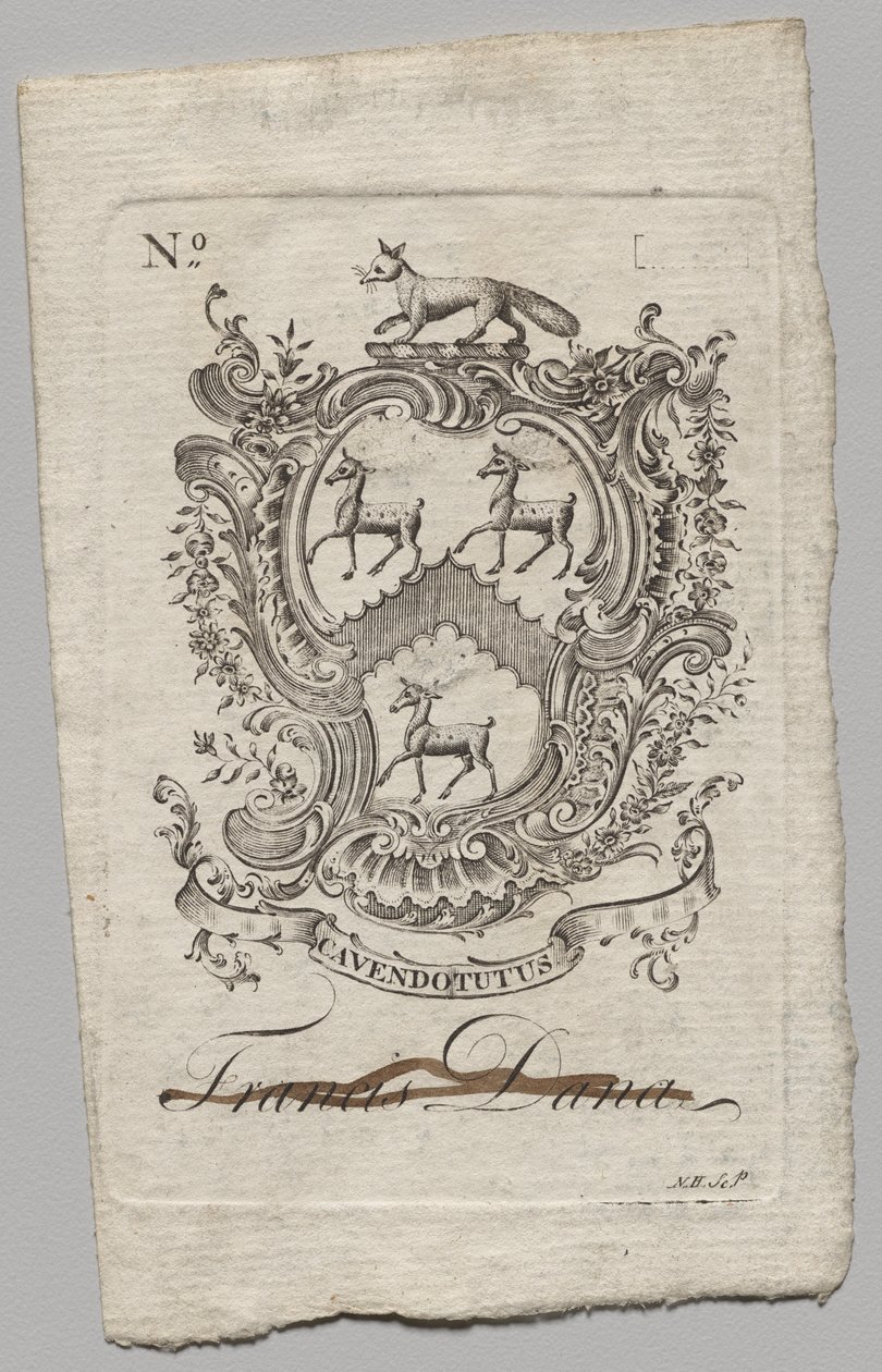 Exlibris: Wappen mit der Inschrift Francis Dana von Nathaniel Hurd