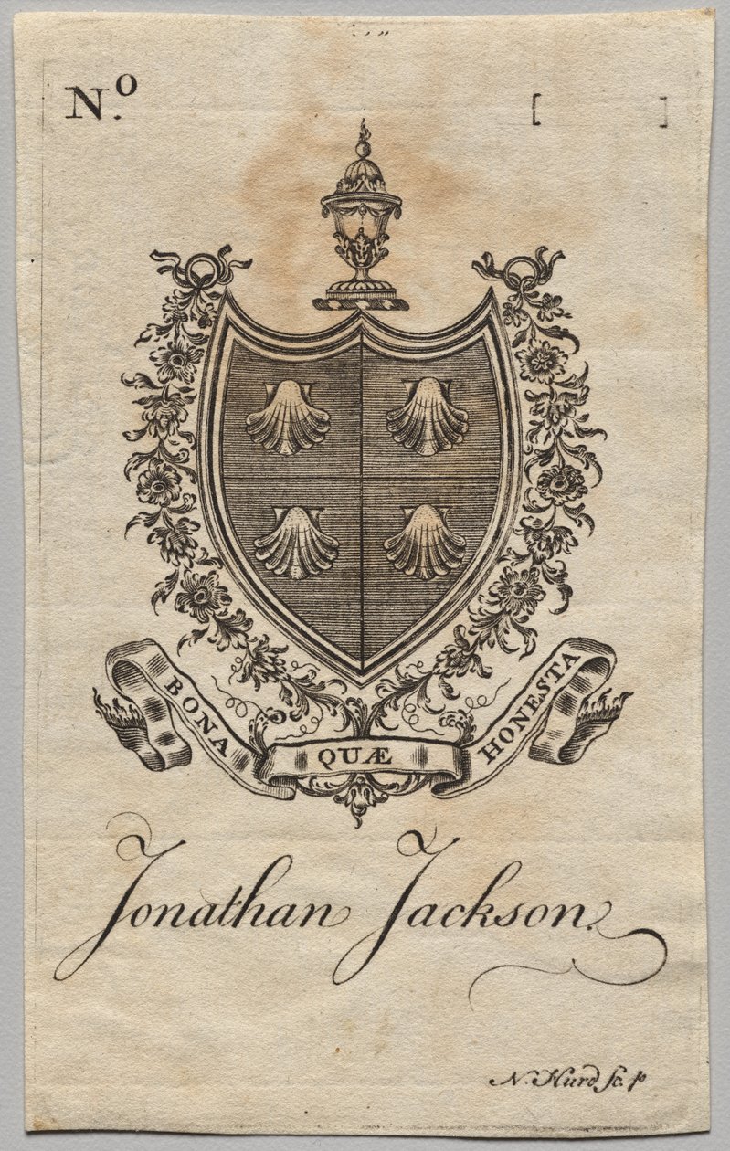 Exlibris: Wappen mit der Inschrift Jonathan Jackson von Nathaniel Hurd