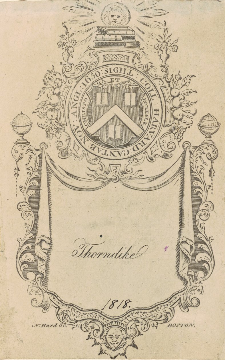 Harvard College Exlibris mit dem Christo et Ecclesiæ Siegel von Nathaniel Hurd
