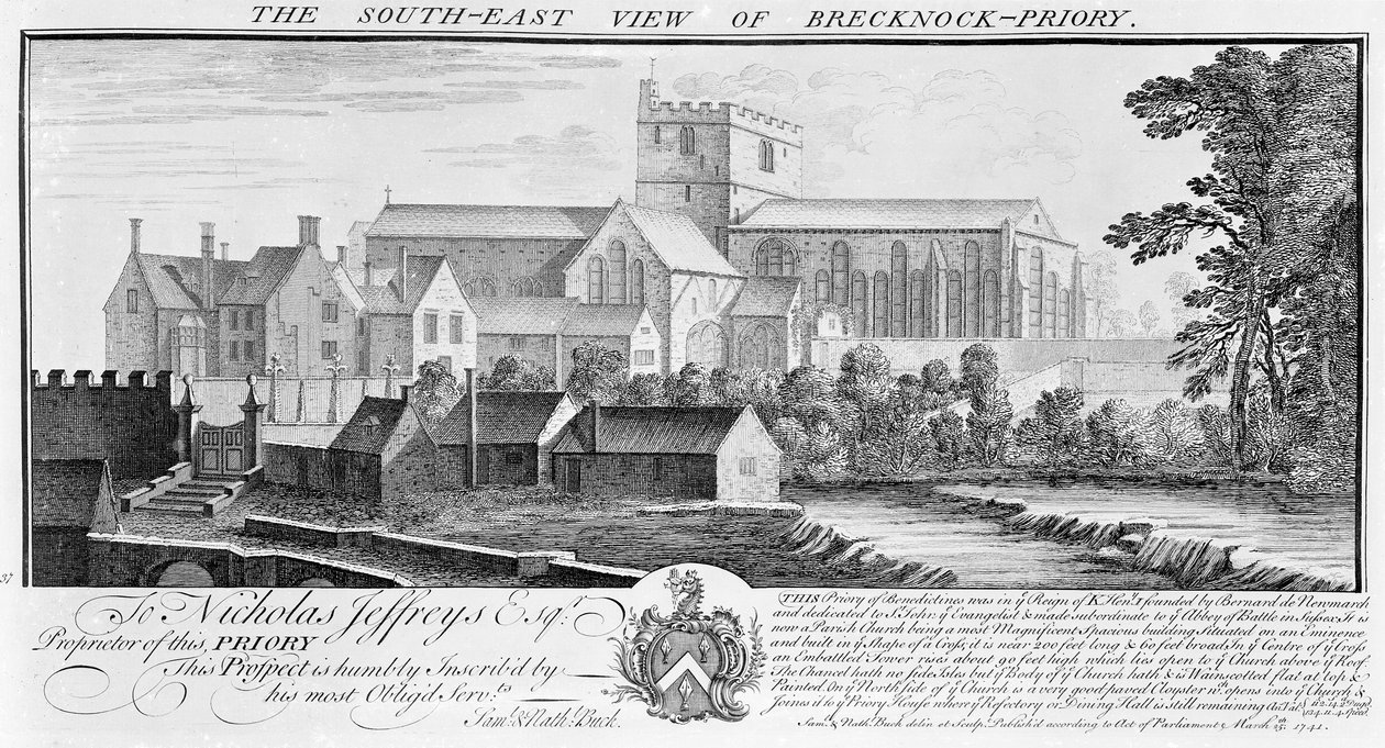 Die Südostansicht von Brecknock Priory, 1741 von Nathaniel and Samuel Buck