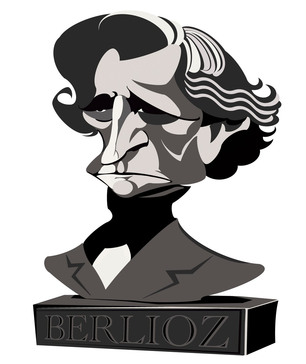 Hector Berlioz, französischer Komponist (1803-69), Halbton-Karikatur als Büste, 2010 von Neale Osborne von Neale Osborne