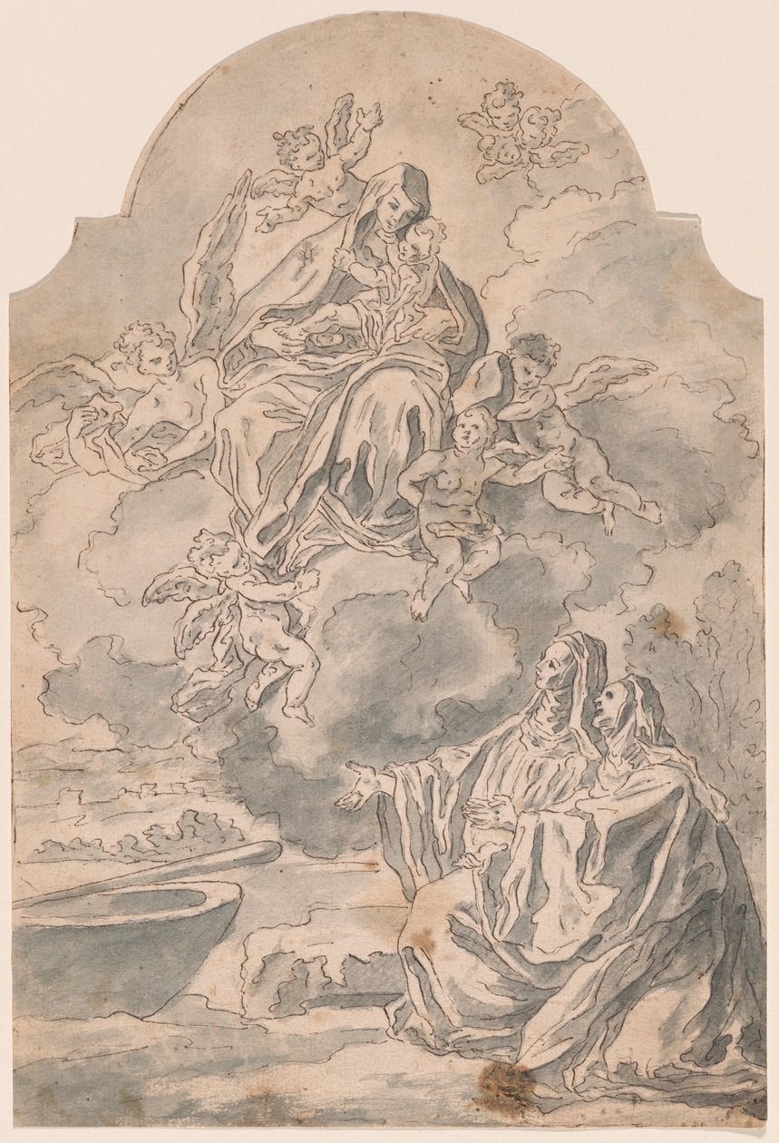 Die Jungfrau und das Kind erscheinen zwei weiblichen Klosterbewohnern von Neapolitan 17th Century