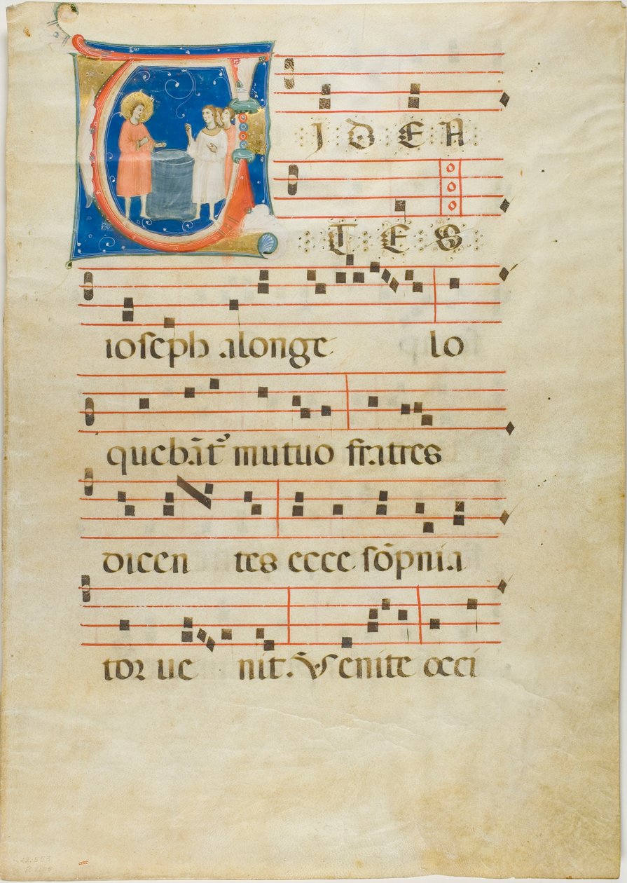 Joseph und seine Brüder am Brunnen, Initiale V aus einem Antiphonar von Neri da Rimini